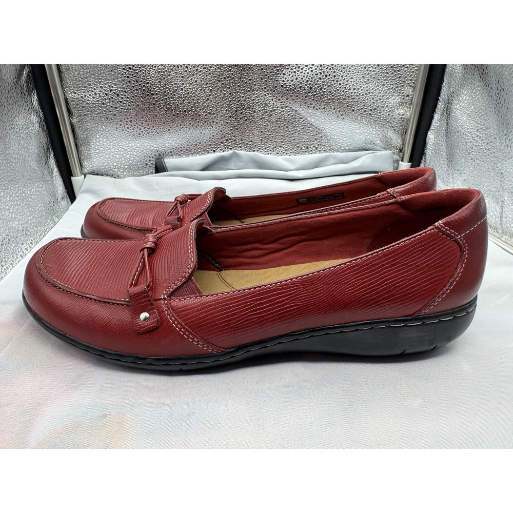 Clarks Bendables Shoes Womens 11 N Red Leather Slip On Dress Loafers Comfort - Picture 7 of 10
